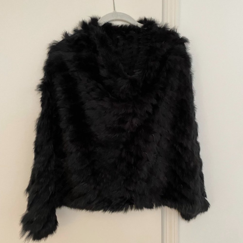Striped Rabbit Fur Poncho, one size
